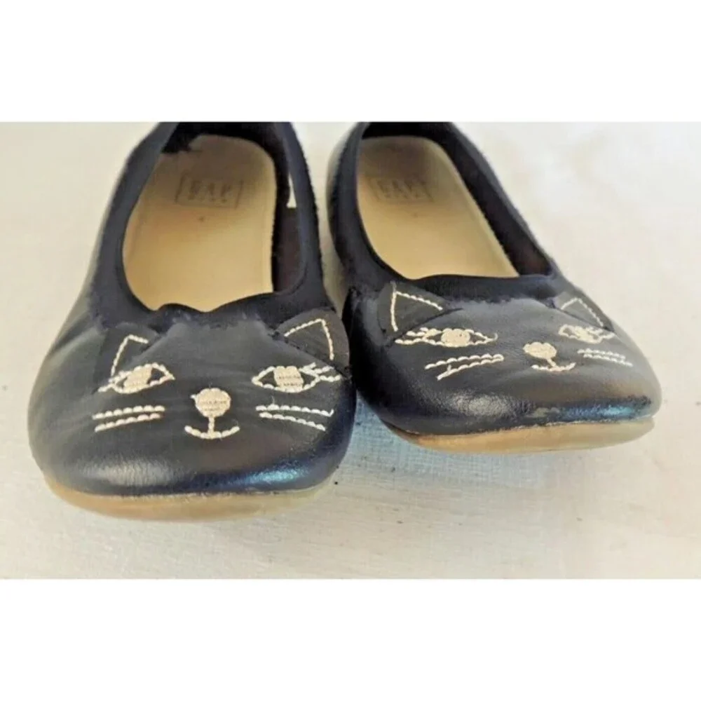 Gap Ballet Flats‎ Kids Size 4 Navy Blue Cat Face Embroidered Whimsical Preppy
